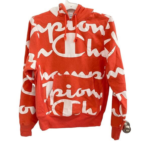 CHAMPION REVERSE WEAVE Hoodie Small Mens ALL-OVER PRINT CREW Kangaroo Pocket - Picture 1 of 7